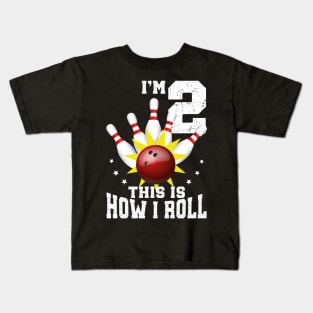 Bowling 2nd Birthday Bday Party Kids 2 years Old Bowler Kids T-Shirt